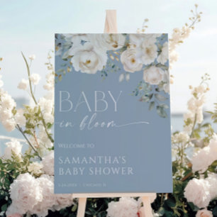 Baby in Bloom Dusty Blue Blumenjungen Babydusche Poster