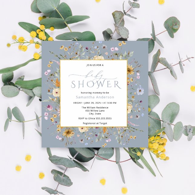 Baby in Bloom Dusty Blue Floral Baby Shower Einladung (Von Creator hochgeladen)