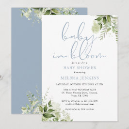 Baby in Bloom Dusty Blue Greenery Baby Dusche Einladung