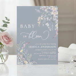 Baby In Bloom Dusty Blue Wildflower Baby Shower  Einladung