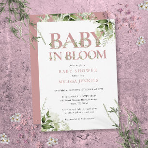 Baby In Bloom Dusty Rose Pink Grüne Pflanzen Babyp Einladung