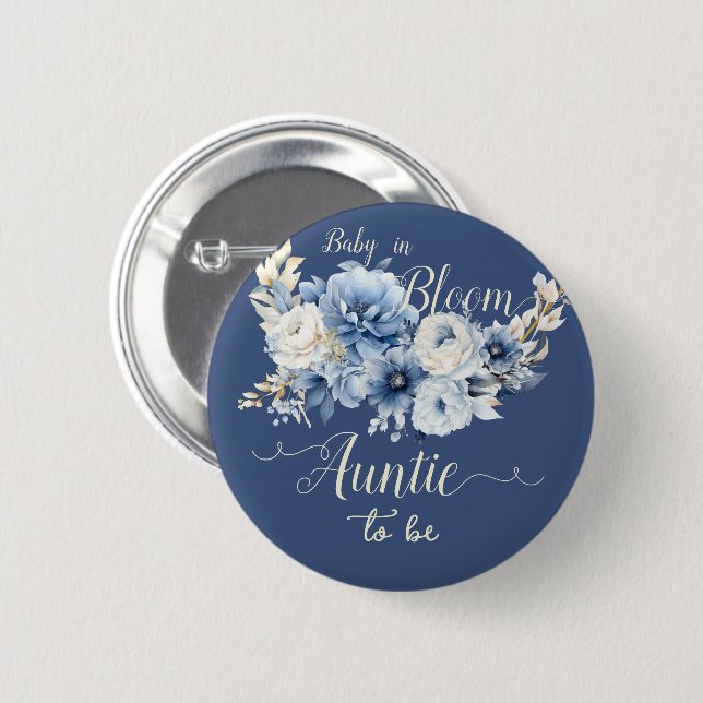 Baby in Bloom Elegant Blumen Tante-to-be Button (Vorne & Hinten)