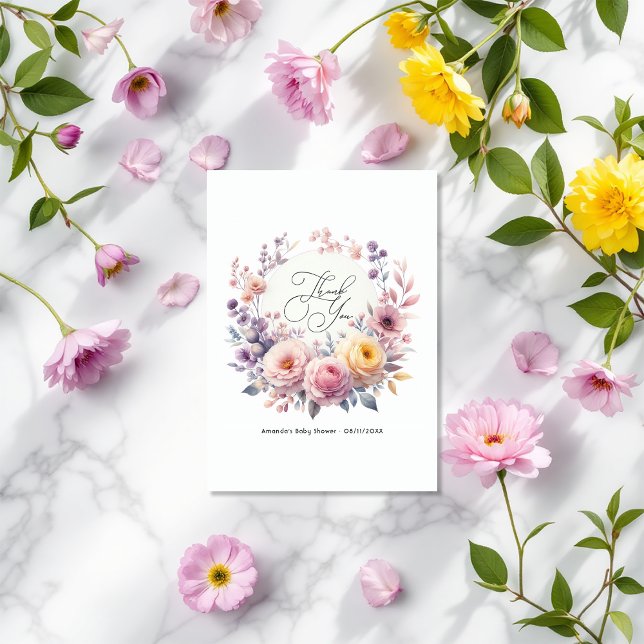 Baby in Bloom Elegant Floral Dankeskarte (Baby in Bloom Elegant Floral Thank You Card)