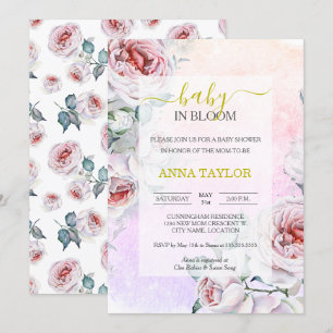 Baby in Bloom Elegant Pink Floral Baby Dusche Einladung