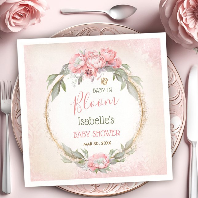 Baby in Bloom Elegant Pink Floral Girl Babydusche Serviette (Baby In Bloom Elegant Pink Floral Girl Baby Shower Napkins)