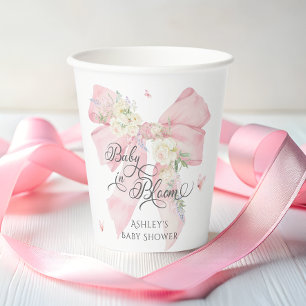 Baby in Bloom Elegant Soft Pink Bow Baby Dusche Pappbecher