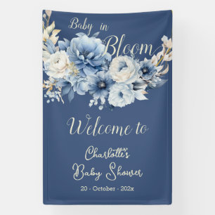 Baby In Bloom Elegante blaue Blumen Babyparty Banner