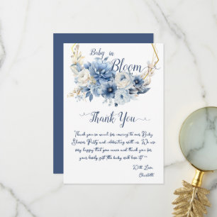 Baby In Bloom Elegante blaue Blumen Babyparty Dankeskarte