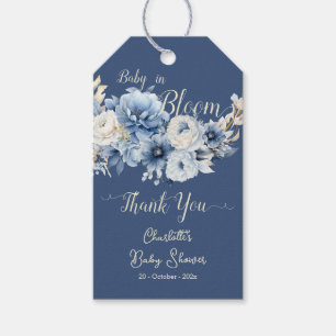 Baby In Bloom Elegante blaue Blumen Babyparty Geschenkanhänger