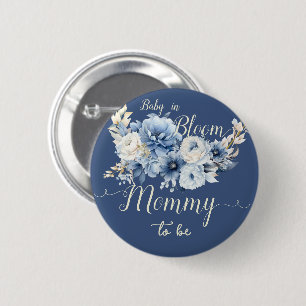 Baby In Bloom Elegante blaue Blumen werdende Mutte Button