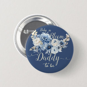 Baby In Bloom Elegante blaue Blumen werdender Vate Button