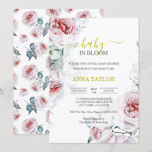 Baby in Bloom Elegante Blumenbaby-Dusche Einladung