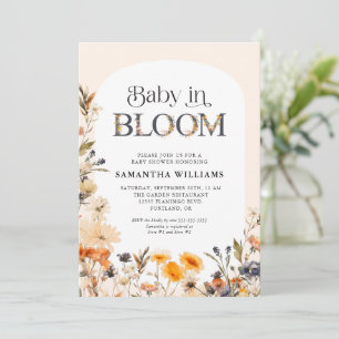 Baby in Bloom Elegante Wasserfarbe Herbst-Wildblum Einladung