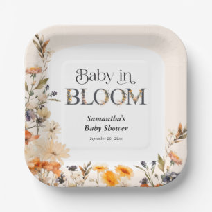 Baby in Bloom Elegante Wasserfarbe Herbst-Wildblum Pappteller