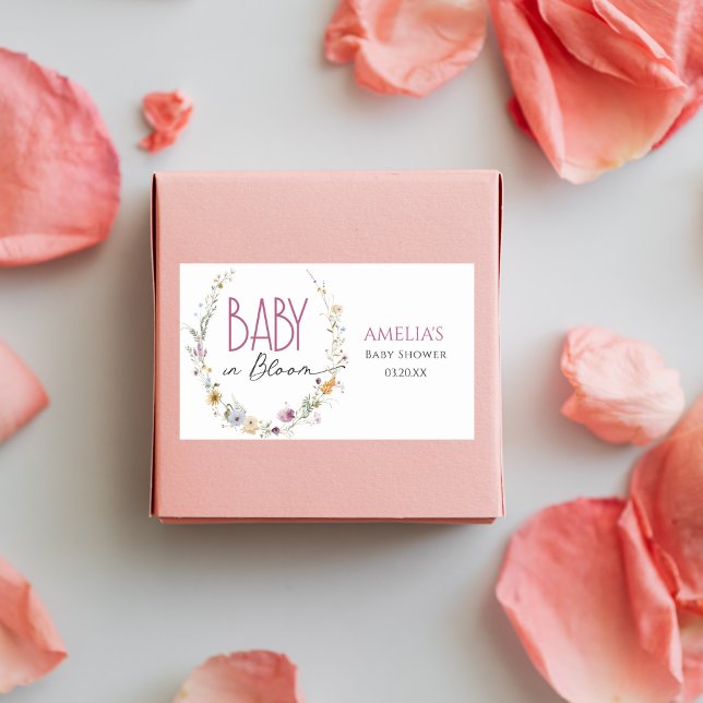 Baby in Bloom Elegante White Wildblume Babydusche Rechteckiger Aufkleber (Von Creator hochgeladen)