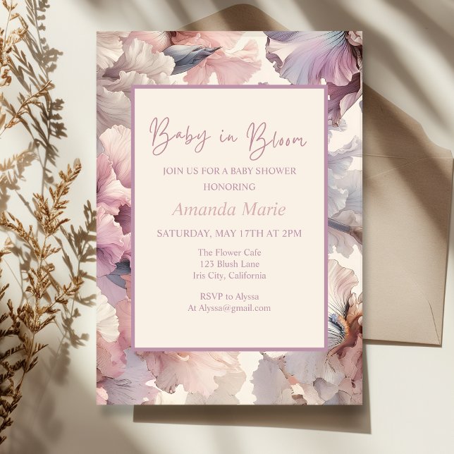 Baby in Bloom! Elegantes Chic Blush Pink Floral Ba Einladung (Von Creator hochgeladen)