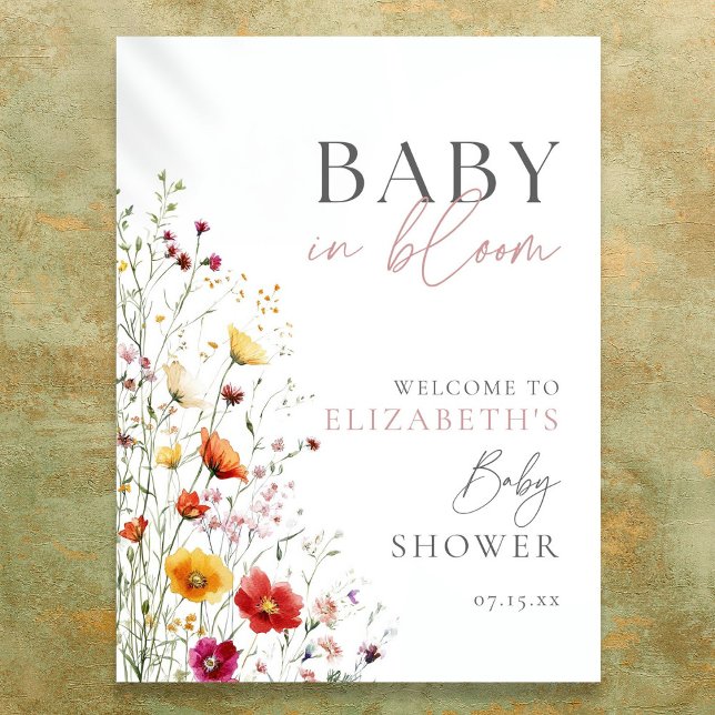 Baby In Bloom Fleur sauvage Baby shower Affiche de (Baby In Bloom Wildflowers Baby Shower Welcome Sign)