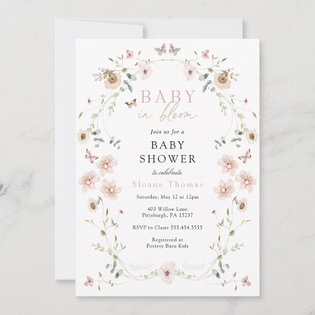Baby in Bloom Fleur sauvage Baby shower Invitation (Devant)