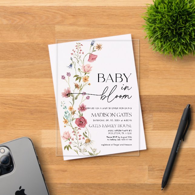 Baby in Bloom floral Acrylic Einladung (Insitu (Einladungskarte))