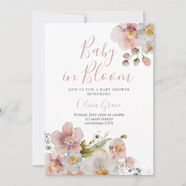 Baby in Bloom Floral Baby Dusche Einladung (Vorderseite)