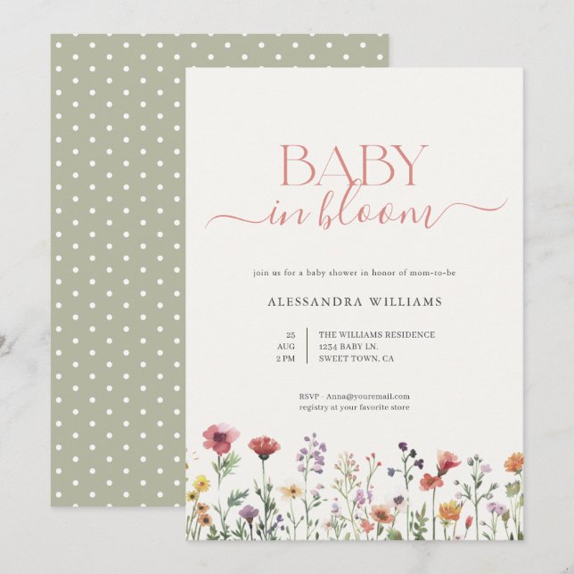 Baby in Bloom Floral Baby Dusche Einladung (Vorne/Hinten)