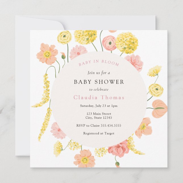 Baby in Bloom Floral Baby Dusche Einladung (Vorderseite)