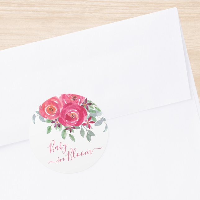 Baby in Bloom Floral Baby Dusche Runder Aufkleber (Von Creator hochgeladen)