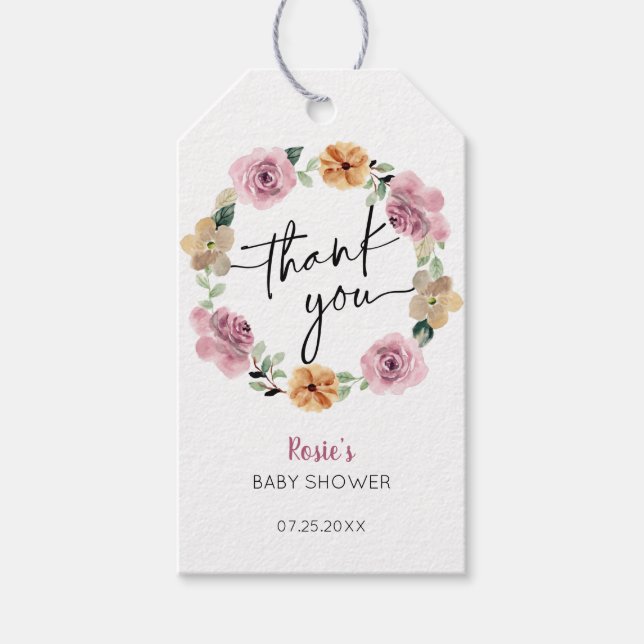 Baby in Bloom Floral Baby Dusche Vielen Dank Geschenkanhänger (Vorderseite)