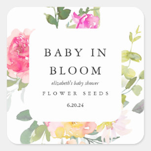Baby in Bloom Floral Baby Dusche Weiß Quadratischer Aufkleber