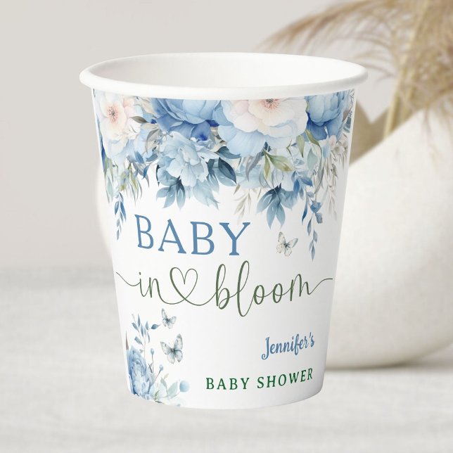 Baby in Bloom Floral Baby Shower Dusty Blue Pappbecher (Von Creator hochgeladen)