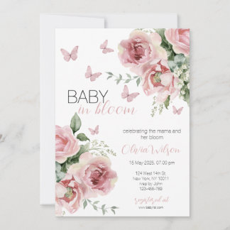 Baby in Bloom Floral & Butterfly Babydusche Einladung