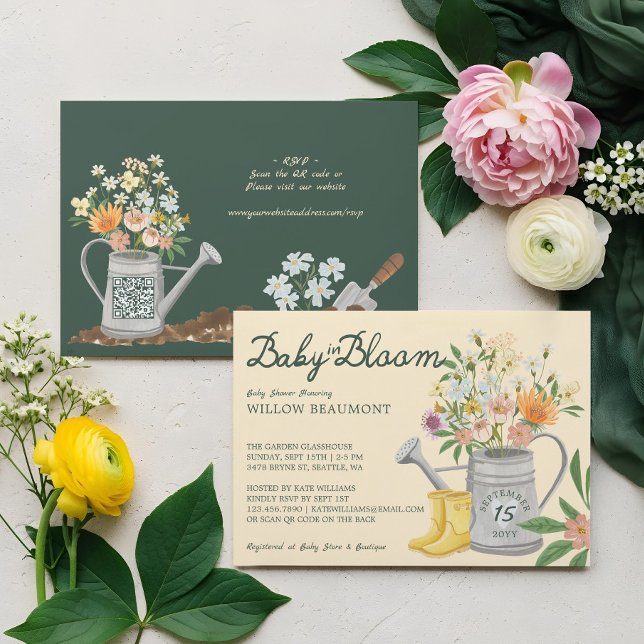 Baby in Bloom Floral Garden Rain Boots Baby Dusche Einladung (Baby in Bloom Floral Garden Rain Boots Baby Shower Invitation (Front & Back))