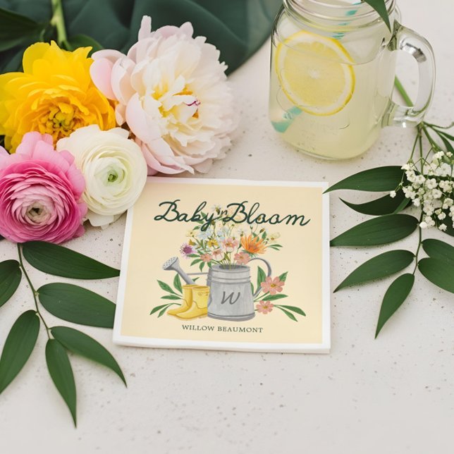 Baby in Bloom Floral Garden Rain Boots Baby Dusche Serviette (Baby in Bloom Floral Garden Rain Boots Baby Shower Napkins)