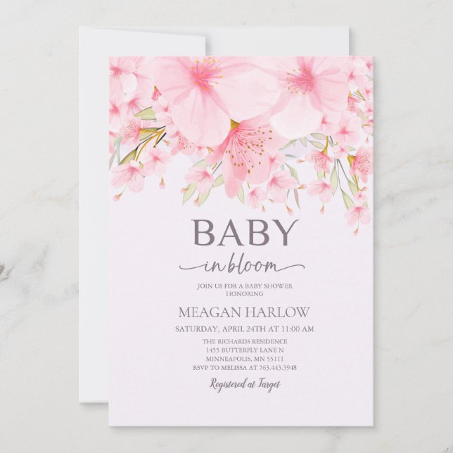 Baby in Bloom Floral Girl Einladung (Vorderseite)