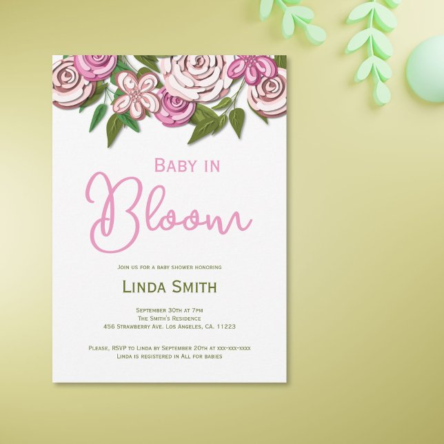 Baby in Bloom Floral Girl Kinderdusche Einladung (Von Creator hochgeladen)