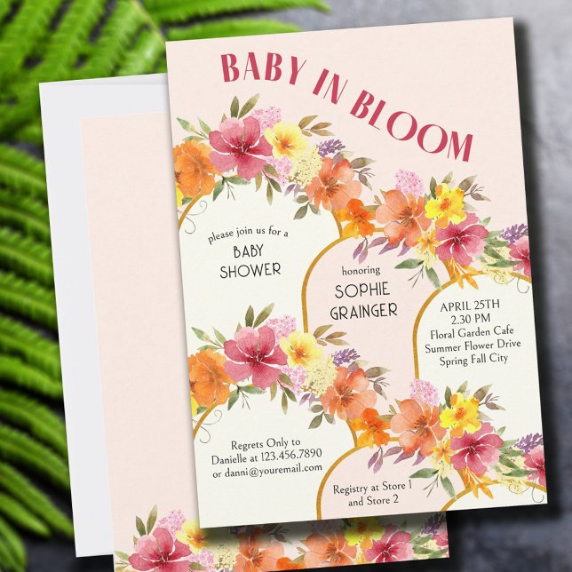Baby in Bloom Floral Gold Arch Girl Babydusche Einladung (Von Creator hochgeladen)