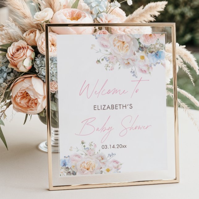 Baby in Bloom Floral Pink Babydusche Begrüßungspos Poster (Von Creator hochgeladen)