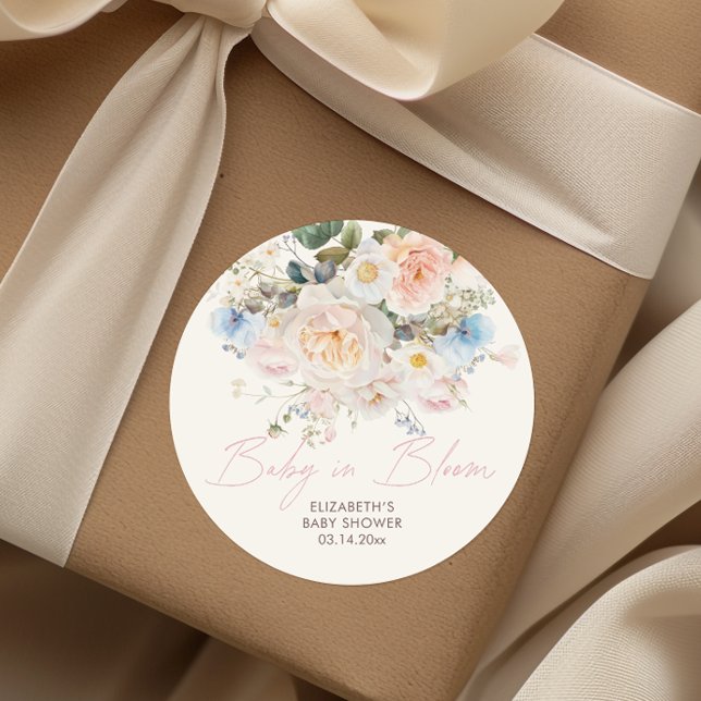 Baby in Bloom Floral Pink Babydusche Runder Aufkleber (Von Creator hochgeladen)