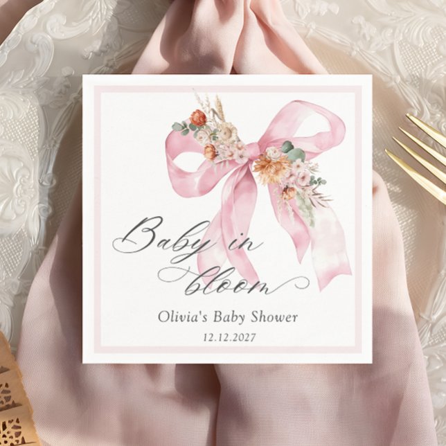Baby in Bloom Floral Pink Bow Baby Dusche Serviette (Von Creator hochgeladen)