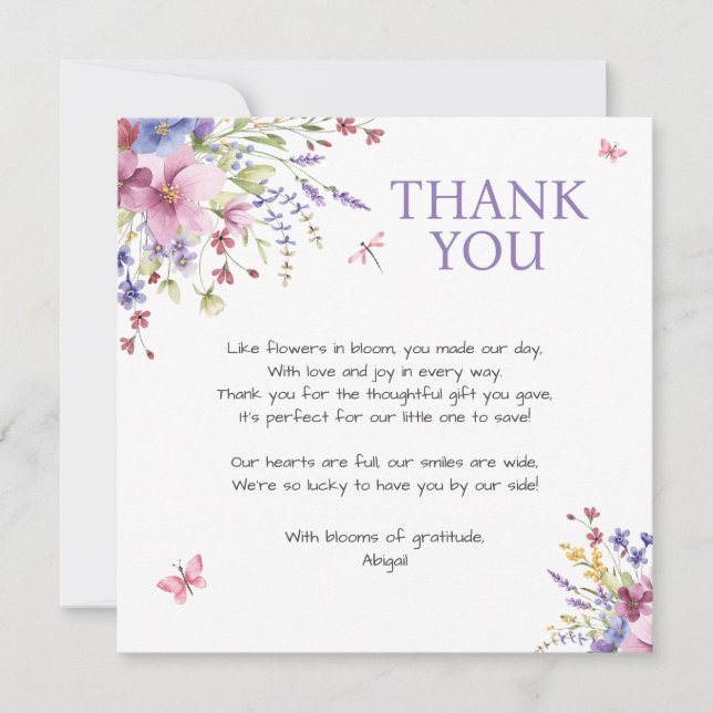 BABY IN BLOOM FLORAL WILDBLUMEN BABY DUSCHE DANKESKARTE (Vorderseite)