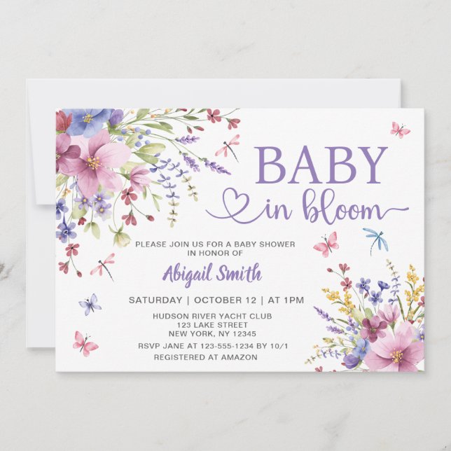 BABY IN BLOOM FLORAL WILDBLUMEN BABY DUSCHE EINLADUNG (Vorderseite)