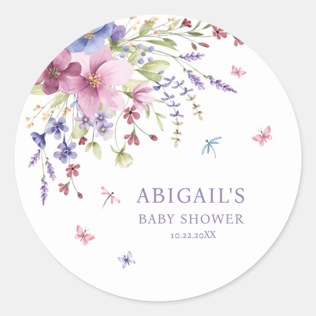 BABY IN BLOOM FLORAL WILDBLUMEN BABY DUSCHE RUNDER AUFKLEBER (Vorderseite)