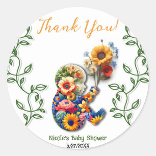 Baby in Bloom Florale Weinblatt Baby Shower Runder Aufkleber