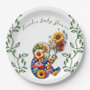 Baby in Bloom Florale Weinrebe Baby Shower Pappteller
