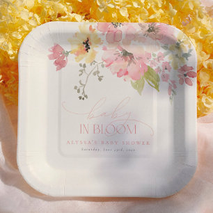Baby in Bloom Florales Mädchen-Baby-Shower Pappteller