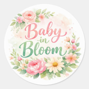 Baby in Bloom Florales Mädchen-Baby-Shower Runder Aufkleber
