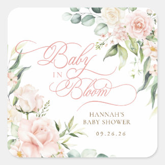 Baby in Bloom Florals Baby-Party Quadratischer Aufkleber