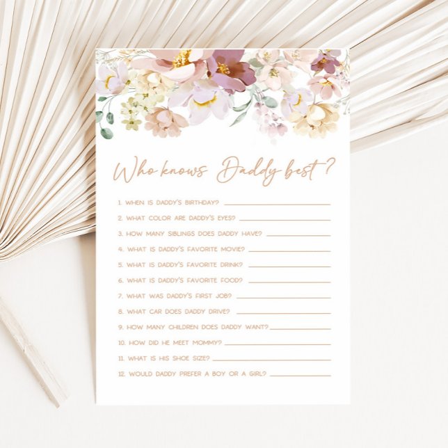 Baby in Bloom Florals Wer Daddy Best Game kennt (Spring Wildflower Baby Shower Who knows Daddy Best Game)