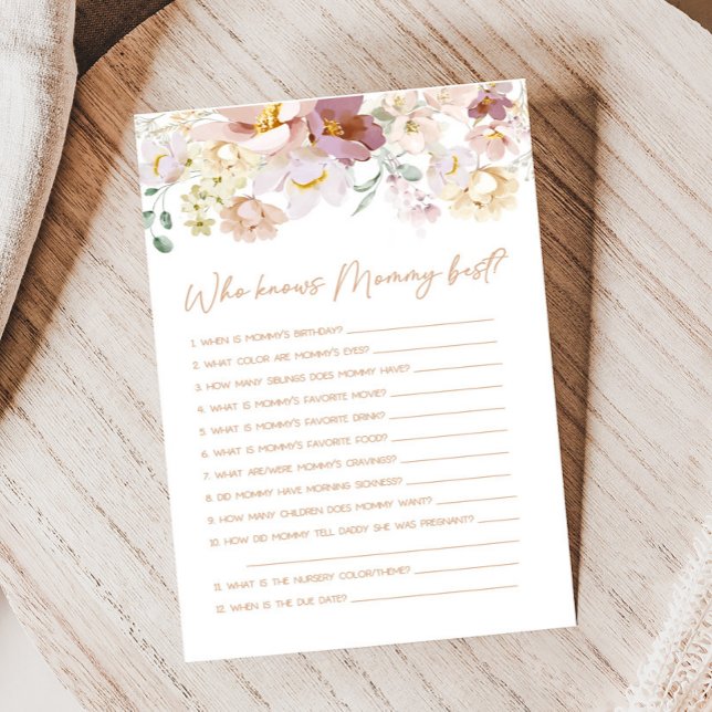 Baby in Bloom Florals Wer Mommy Best Game kennt (Spring Wildflower Baby Shower Who knows Mommy Best Game )