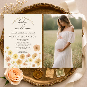 Baby In Bloom Foto Boho-Baby-Party Einladung